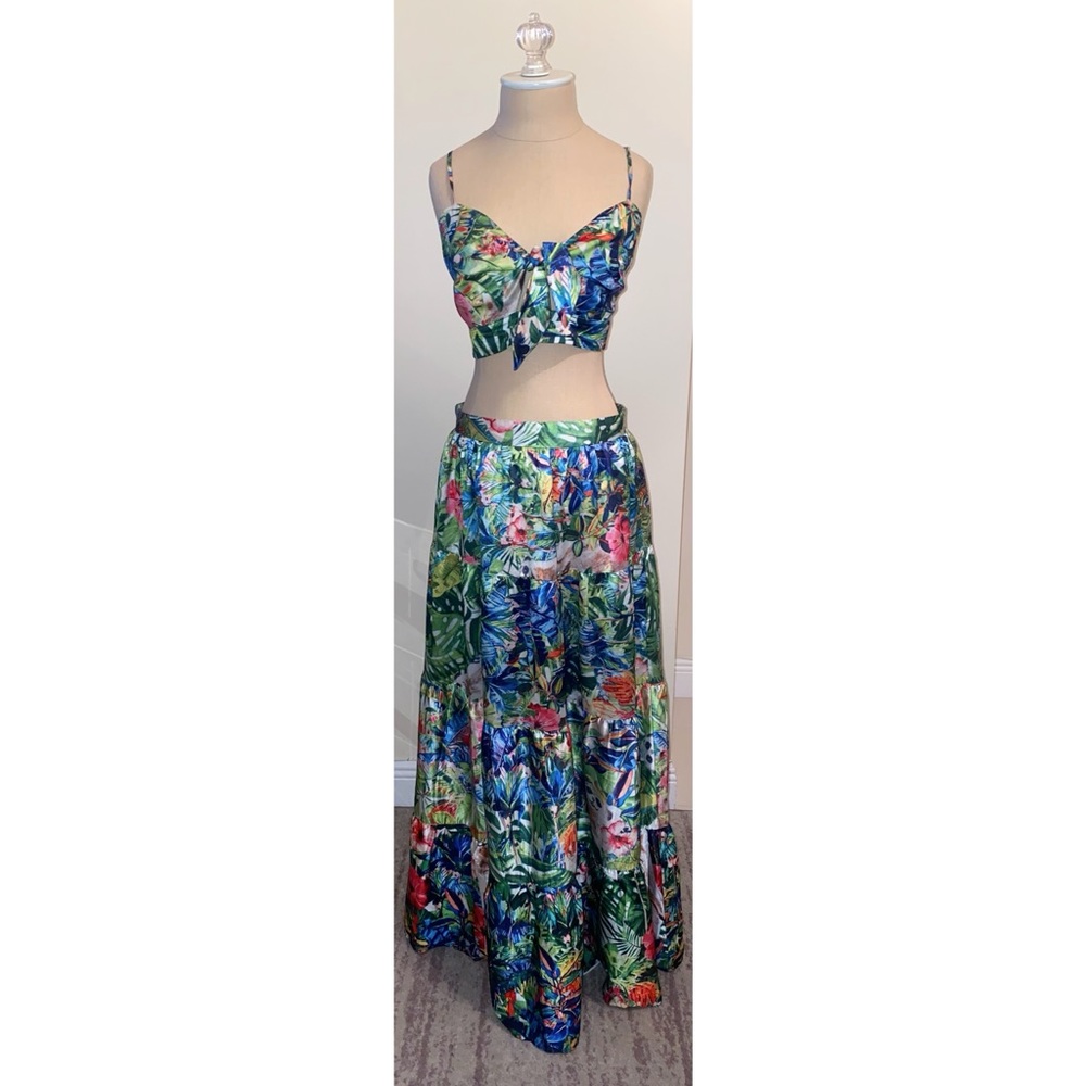 Tropical Print Party Two Piece Maxi Set